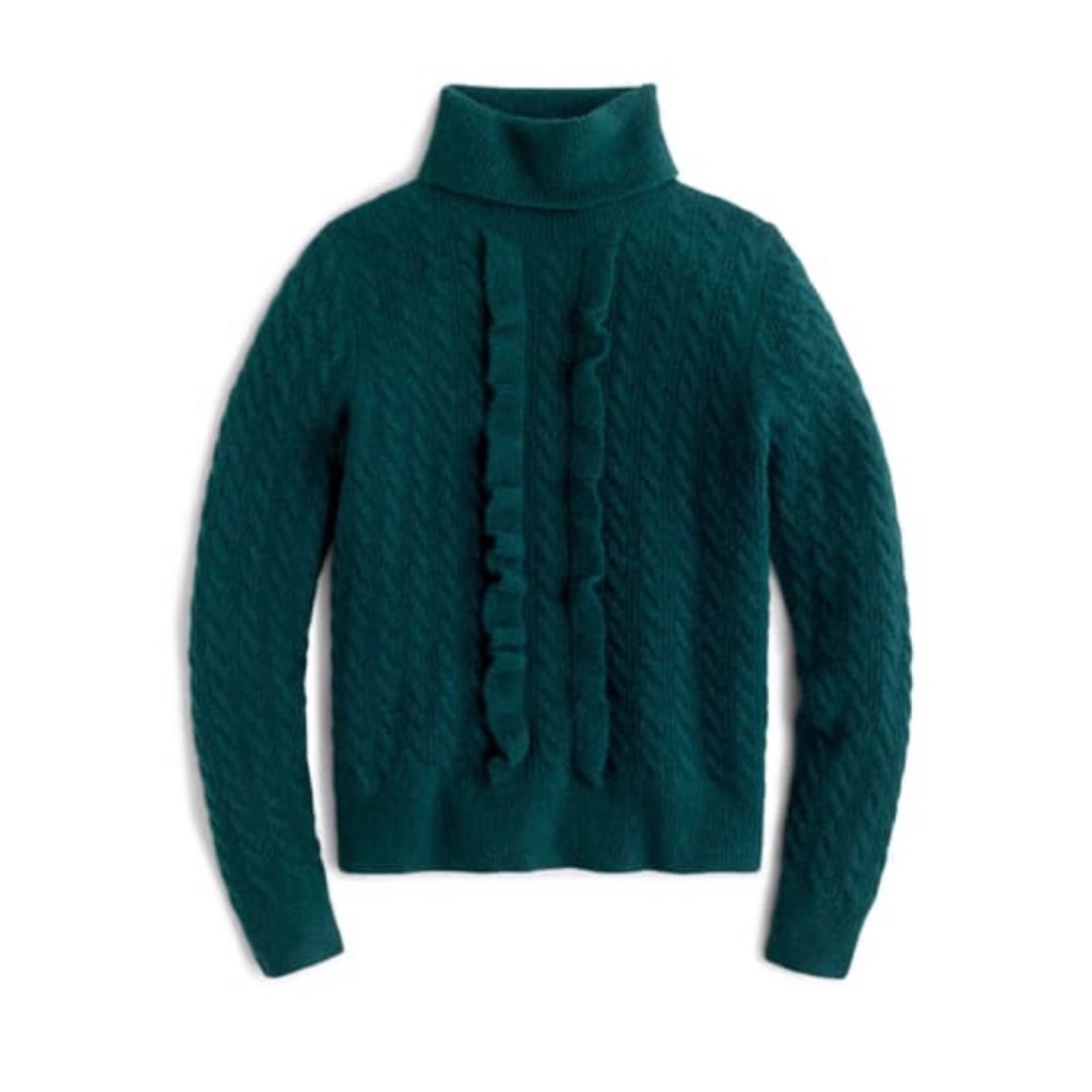 J Crew SuperSoft Ruffle Front Old Forester Sweater